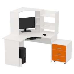 Компьютерный стол КП-СКЭ-4 цвет Белый+Оранж 120/120/141 см