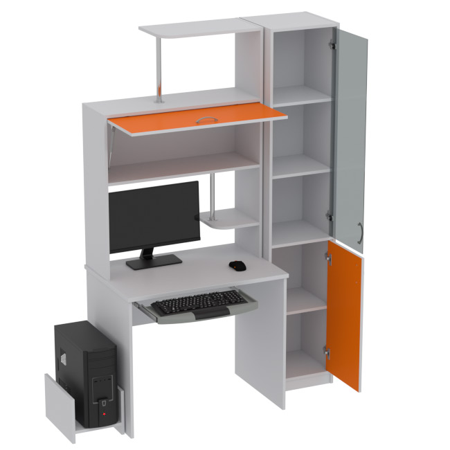 Компьютерный стол КП-СК-13 графит цвет Серый+Оранж 130/60/202 см