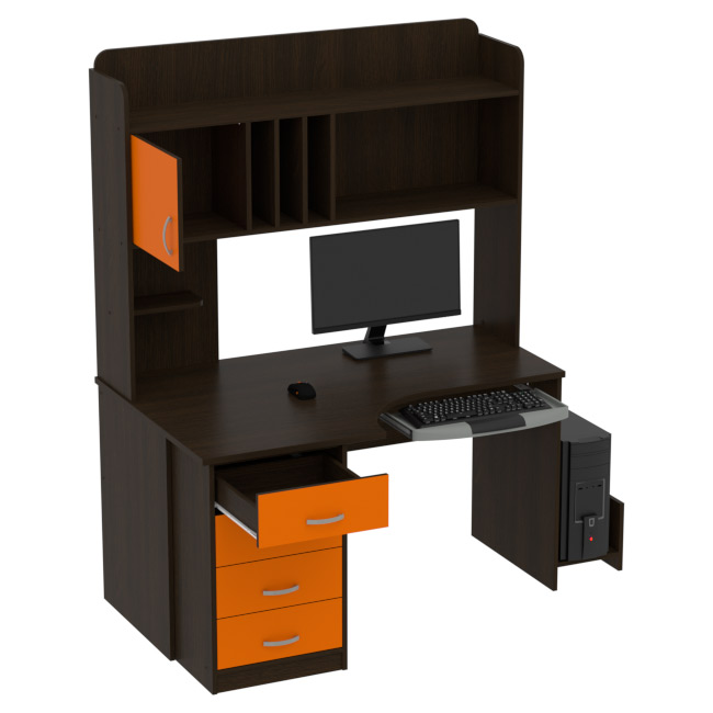 Компьютерный стол КП-СКЭ-8 Правый цвет Венге+Оранжевый 140/90/182 см