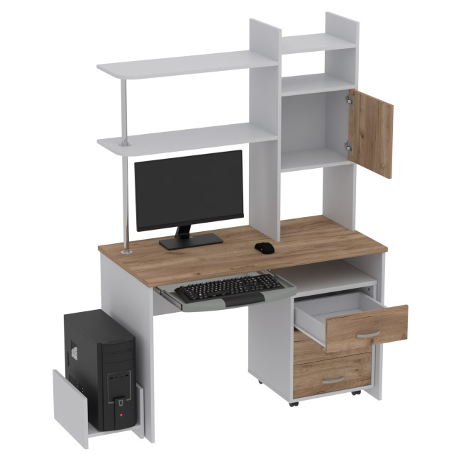 Компьютерный стол КП-СК-9 цвет Серый+Дуб Крафт 120/60/176 см