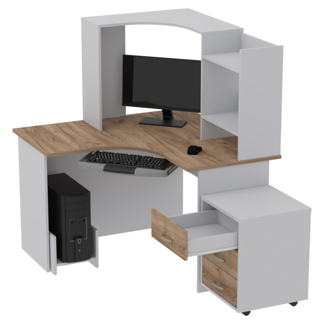 Компьютерный стол КП-СКЭ-4 цвет Серый+Дуб крафт 120/120/141 см