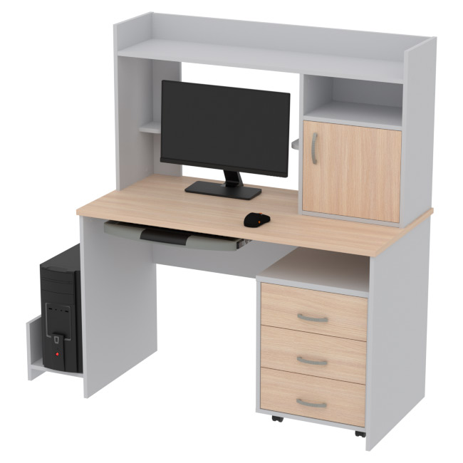 Компьютерный стол КП-СК-1 цвет Серый+Дуб 120/60/141 см