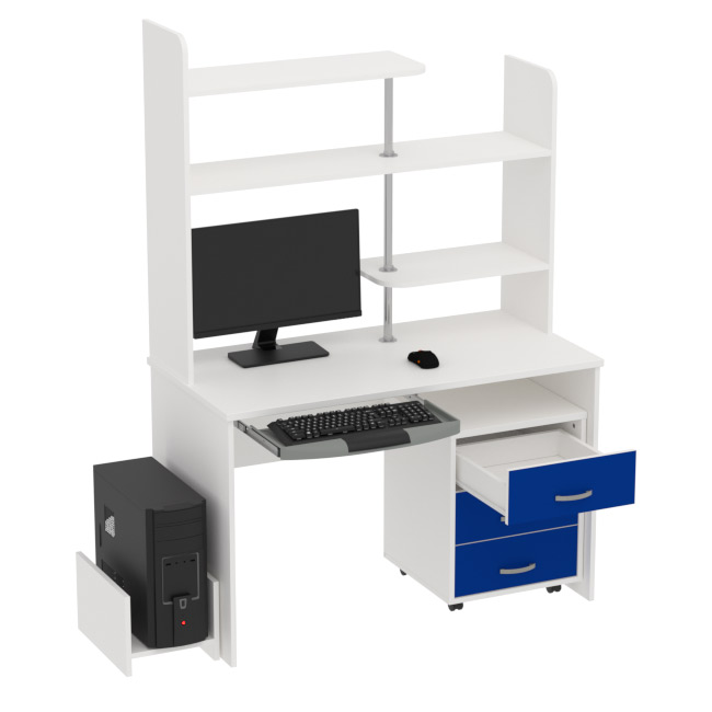 Компьютерный стол цвет Белый+Синий КП-СК-12 120/60/176 см