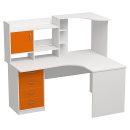 Компьютерный стол СКЭ-5 левый цвет Белый+Оранж 158/120/141 см