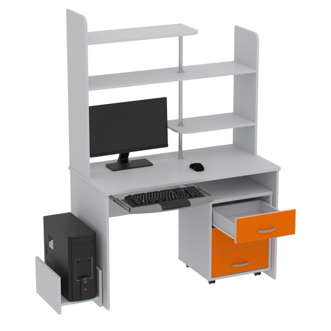 Компьютерный стол КП-СК-12 цвет Серый+Оранжевый 120/60/176 см