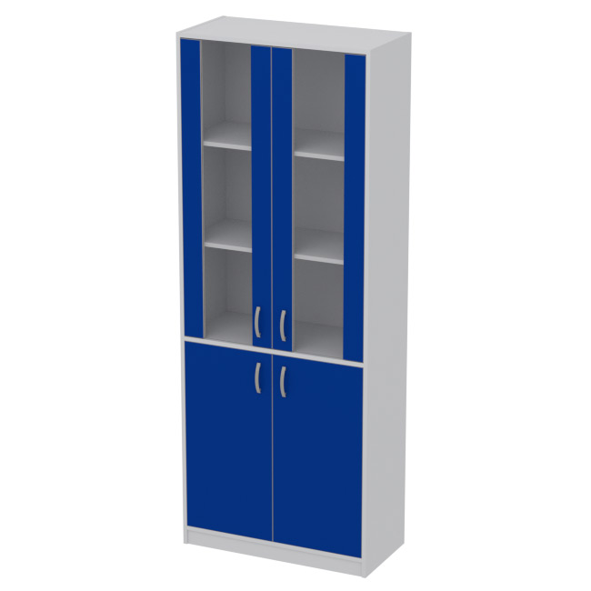 Офисный шкаф ШБ-3+ДВ-62 прозр. цвет Серый+Синий 77/37/200 см