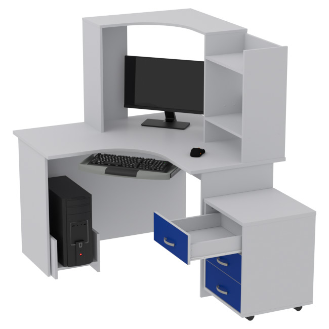 Компьютерный стол КП-СКЭ-4 цвет Серый+Синий 120/120/141 см