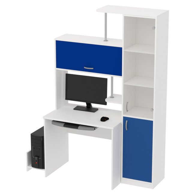 Компьютерный стол цвет Белый+Синий КП-СК-14 130/60/202 см