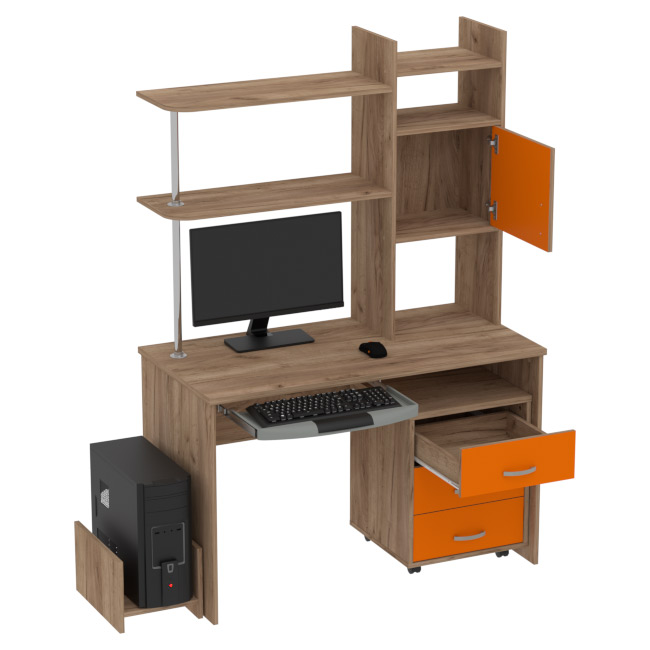 Компьютерный стол КП-СК-9 цвет Дуб Крафт+Оранж 120/60/176 см
