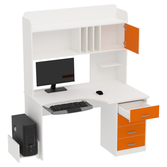 Компьютерный стол КП-СКЭ-8 Левый цвет Белый+Оранжевый 140/90/182 см