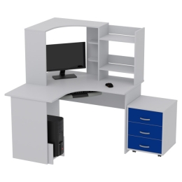 Компьютерный стол КП-СКЭ-4 цвет Серый+Синий 120/120/141 см
