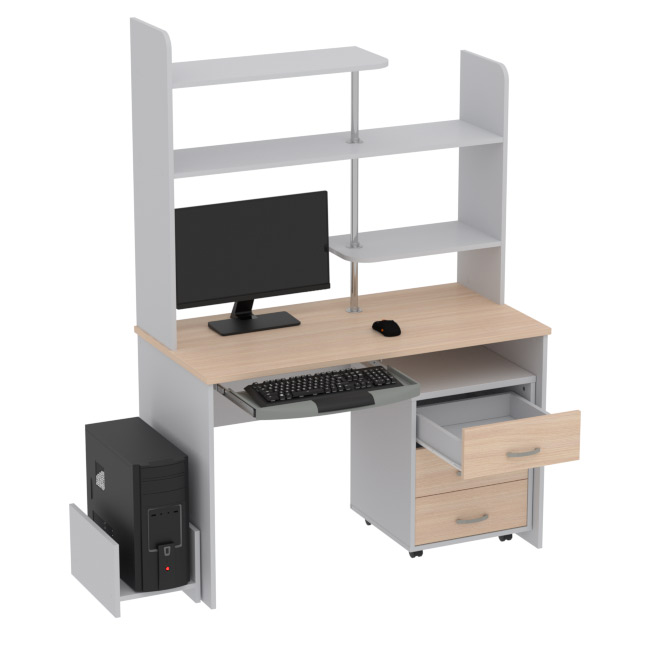 Компьютерный стол КП-СК-12 цвет Серый+Дуб Молочный 120/60/176 см