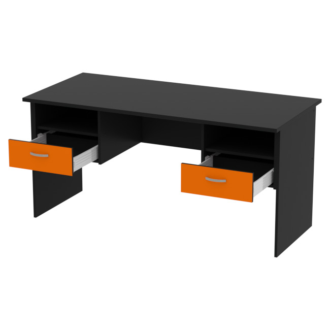 Офисный стол СТ+2Т-10 цвет Черный + Оранжевый 160/73/76 см