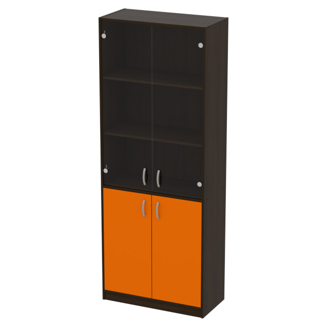 Офисный шкаф ШБ-3+А5 прозр. цвет Венге+Оранж 77/37/200 см