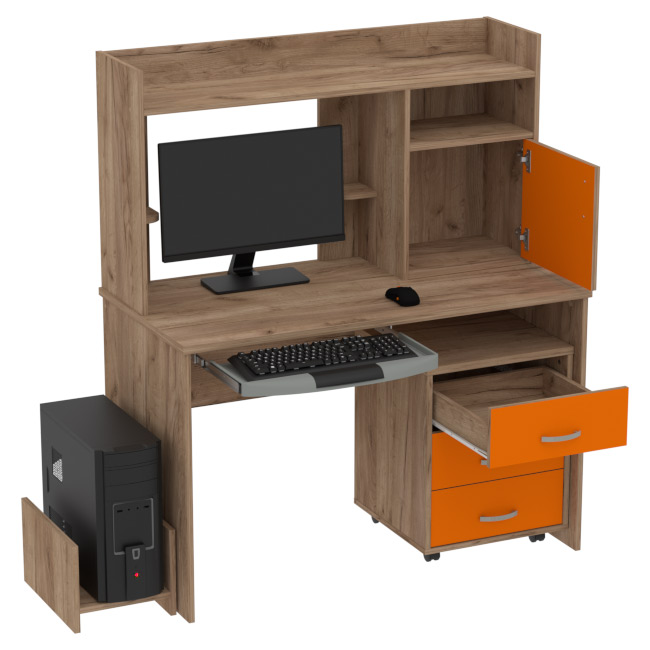 Компьютерный стол КП-СК-1 цвет Дуб Крафт+Оранж 120/60/141 см