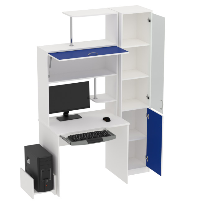 Компьютерный стол цвет Белый+Синий КП-СК-13 матовый 130/60/202 см