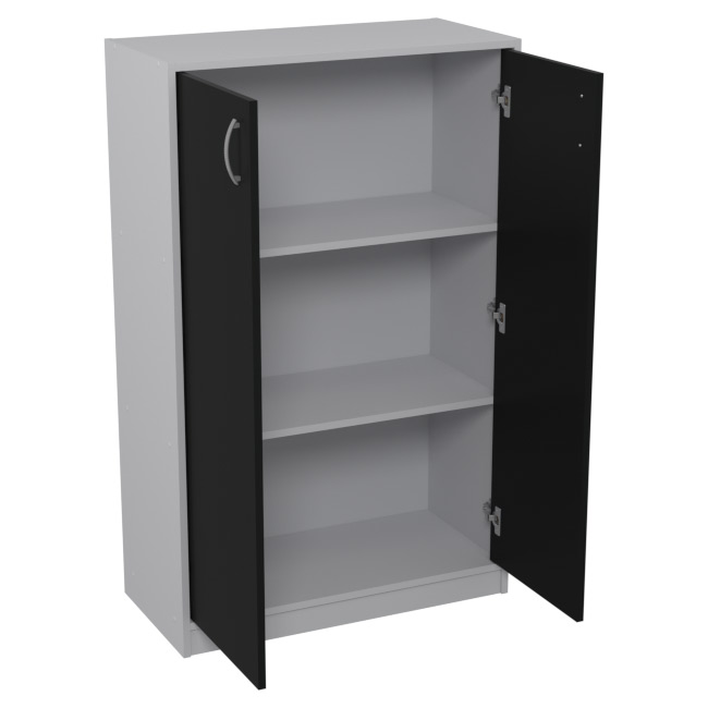 Шкаф для офиса СБ-60+ДВ-60 цвет Серый + Черный 77/37/123 см