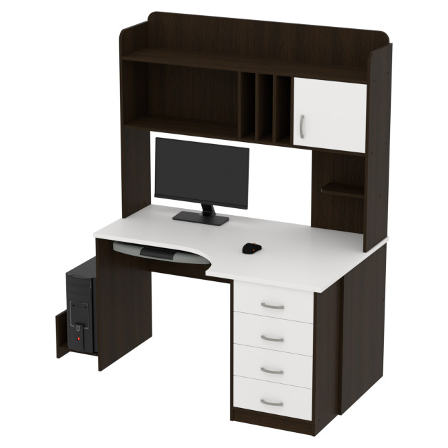 Компьютерный стол КП-СКЭ-8 Левый цвет Венге+Белый 140/90/182 см