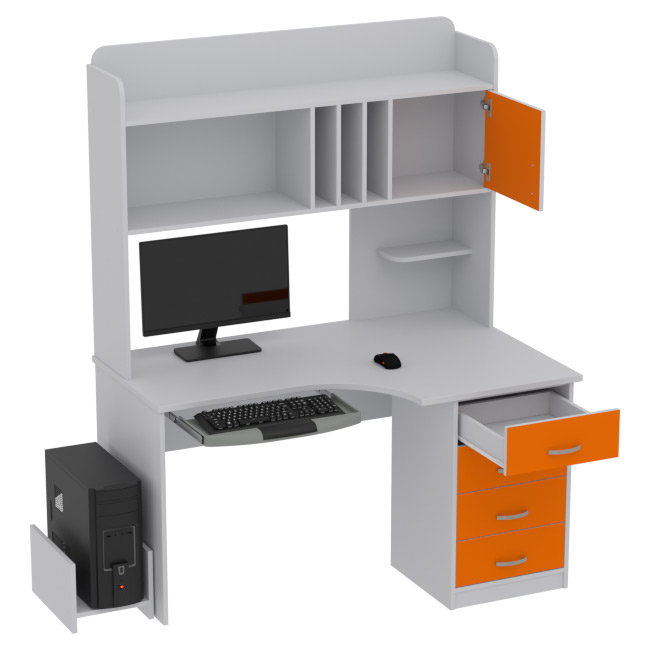 Компьютерный стол КП-СКЭ-8 Левый цвет Серый+Оранж 140/90/182 см