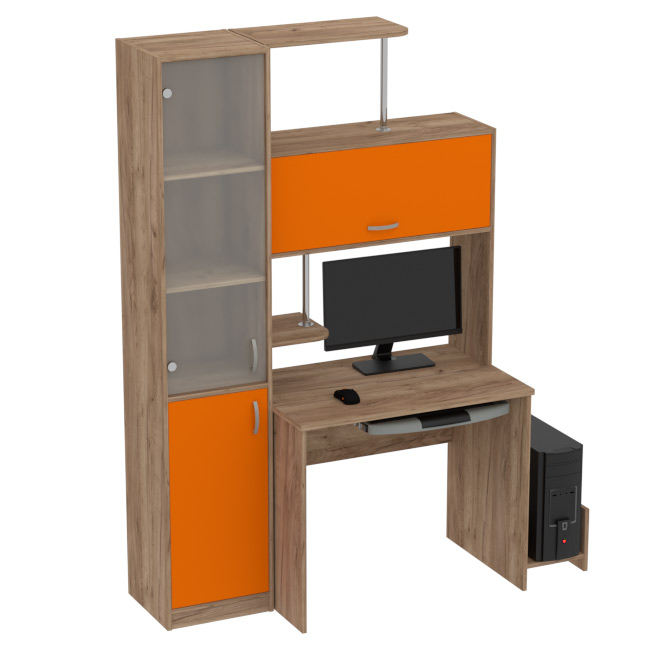 Компьютерный стол КП-СК-13 матовый цвет Дуб Крафт+Оранж 130/60/202 см