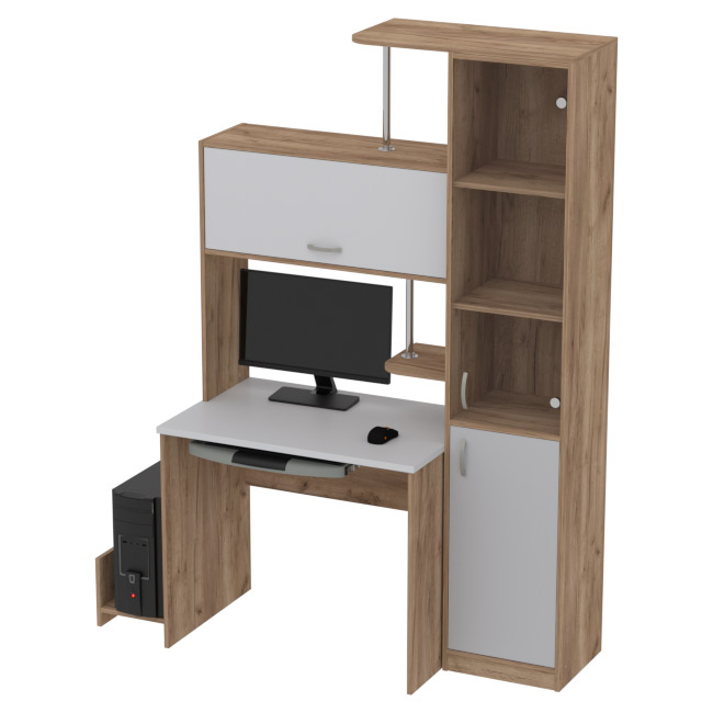 Компьютерный стол КП-СК-14 цвет Дуб Крафт+Серый 130/60/202 см