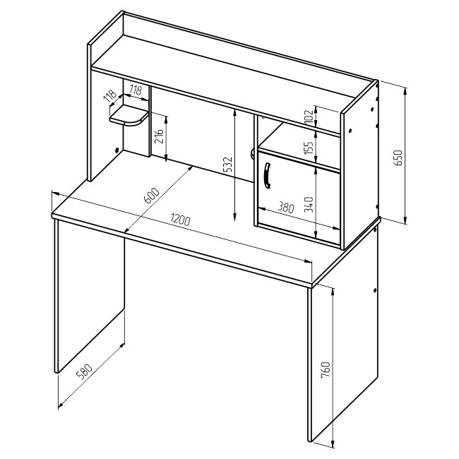 Компьютерный стол СК-1 Серый+Дуб Молочный 120/60/141 см