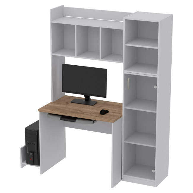 Компьютерный стол КП-СК-15 цвет Серый+Дуб крафт 130/60/180 см