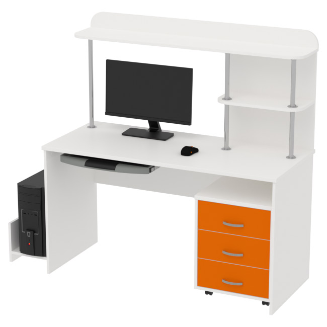 Компьютерный стол цвет Белый+Оранжевый КП-СК-11 140/60/141,5 см