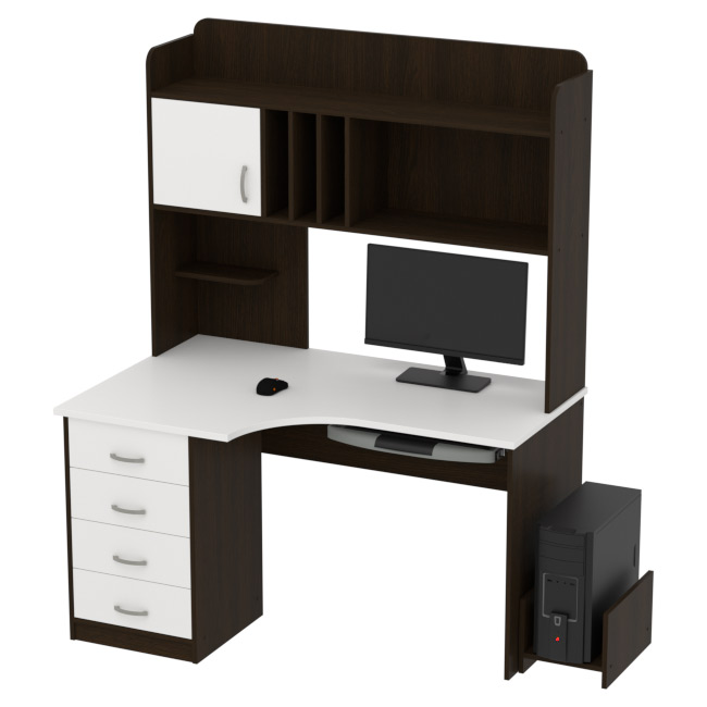 Компьютерный стол КП-СКЭ-8 Правый цвет Венге+Белый 140/90/182 см