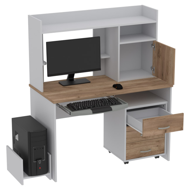 Компьютерный стол КП-СК-1 цвет Серый+Дуб Крафт 120/60/141 см