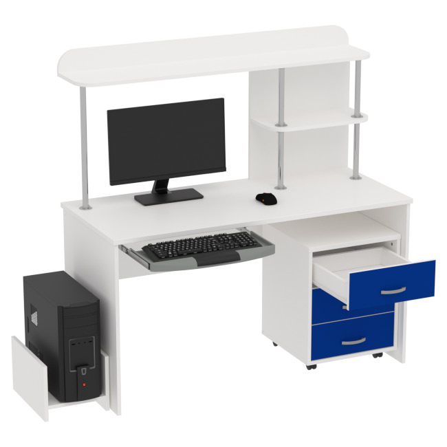 Компьютерный стол цвет Белый+Синий КП-СК-11 140/60/141,5 см