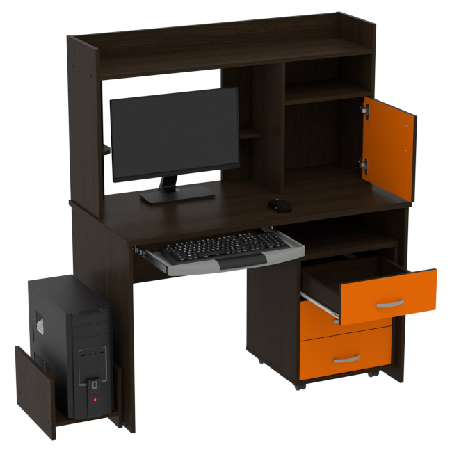 Компьютерный стол КП-СК-1 цвет Венге+оранж 120/60/141 см