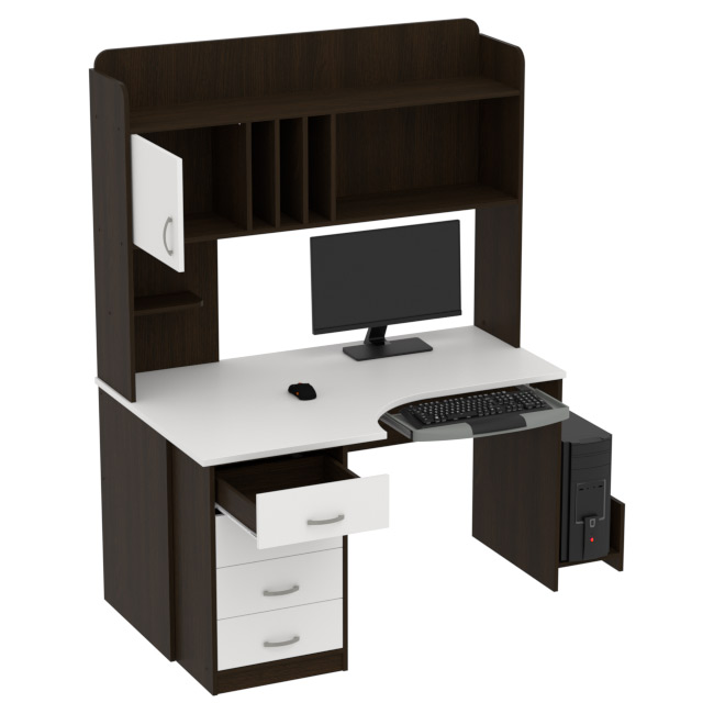 Компьютерный стол КП-СКЭ-8 Правый цвет Венге+Белый 140/90/182 см