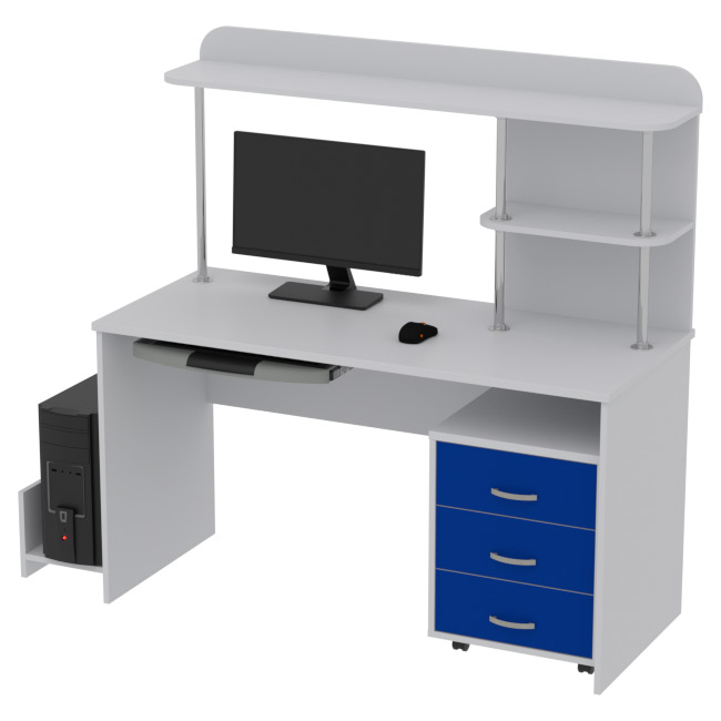 Компьютерный стол КП-СК-11 цвет Серый+Синий 140/60/141,5 см