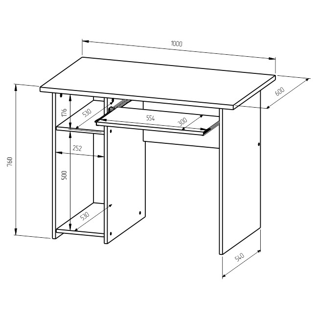 Компьютерный стол СК-16Л Серый+Дуб Крафт 100/60/76 см