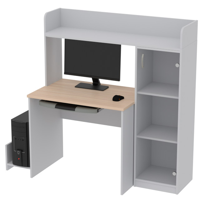 Компьютерный стол КП-СК-2 цвет Серый+Дуб Молочный 130/60/141 см