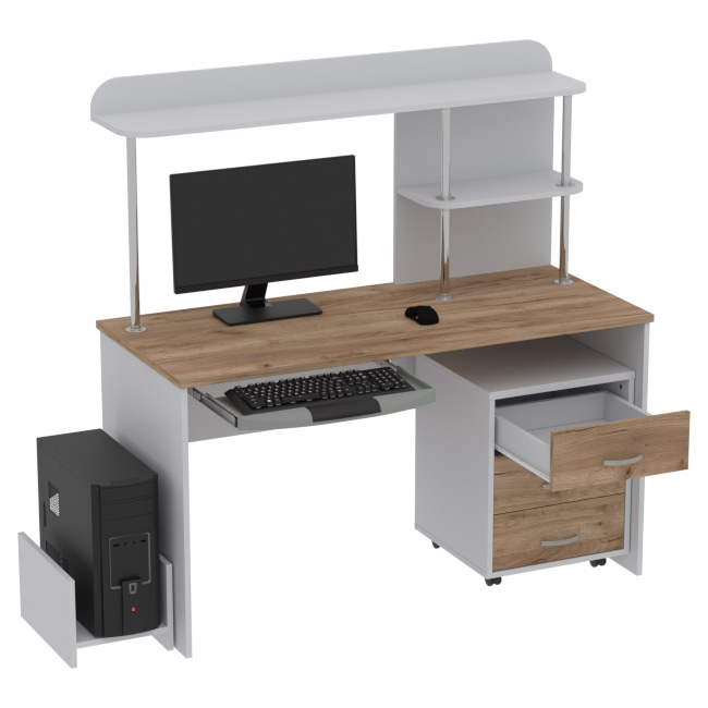 Компьютерный стол КП-СК-11 цвет Серый+Дуб Крафт 140/60/141,5 см