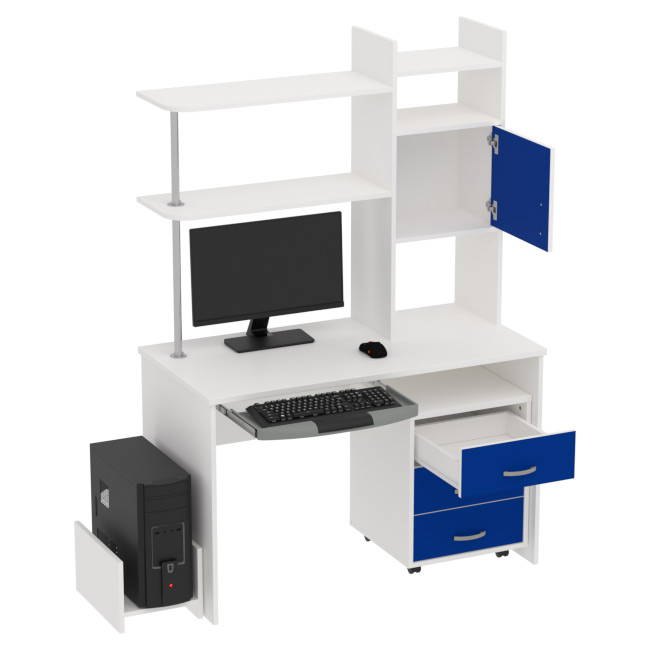 Компьютерный стол КП-СК-9 цвет Белый+Синий 120/60/176 см