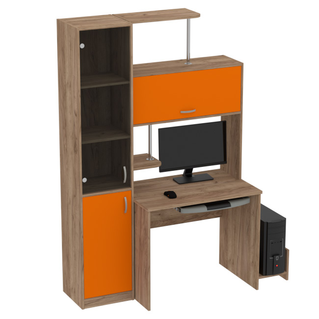 Компьютерный стол КП-СК-13 графит цвет Дуб Крафт+Оранж 130/60/202 см