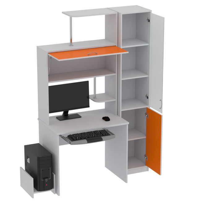 Компьютерный стол КП-СК-13 матовый цвет Серый+Оранж 130/60/202 см