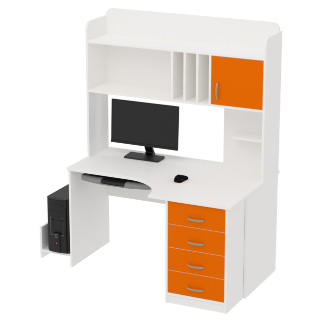 Компьютерный стол КП-СКЭ-8 Левый цвет Белый+Оранжевый 140/90/182 см