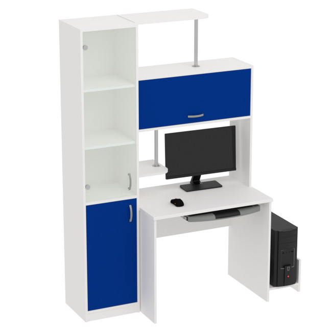 Компьютерный стол цвет Белый+Синий КП-СК-13 матовый 130/60/202 см