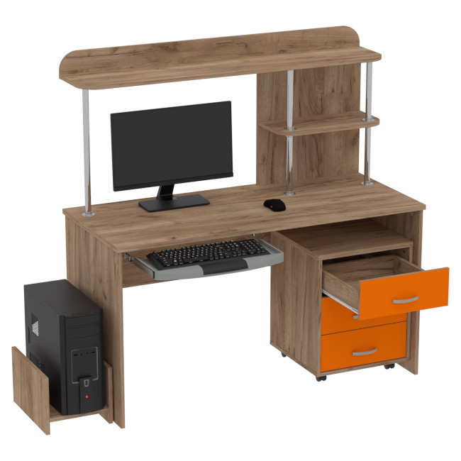 Компьютерный стол КП-СК-11 цвет Дуб Крафт+Оранжевый 140/60/141,5 см
