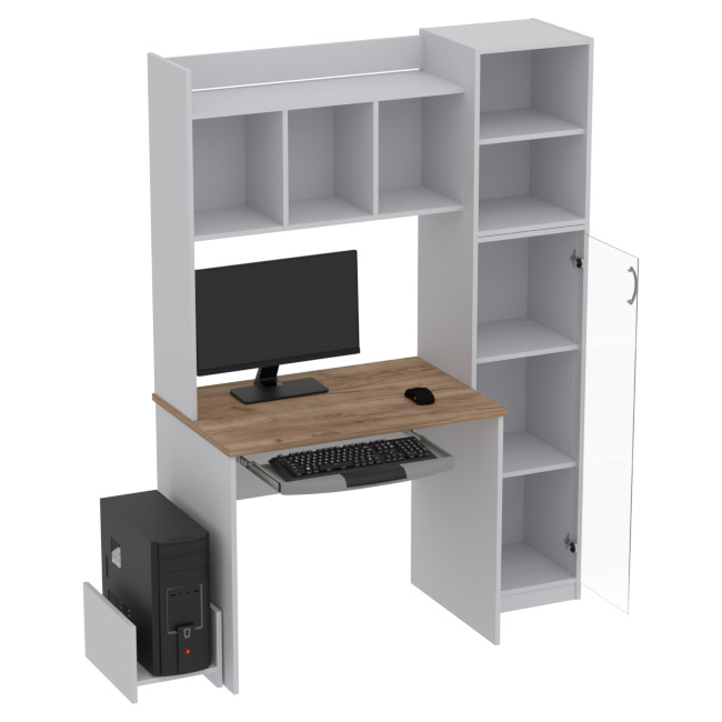 Компьютерный стол КП-СК-15 цвет Серый+Дуб крафт 130/60/180 см