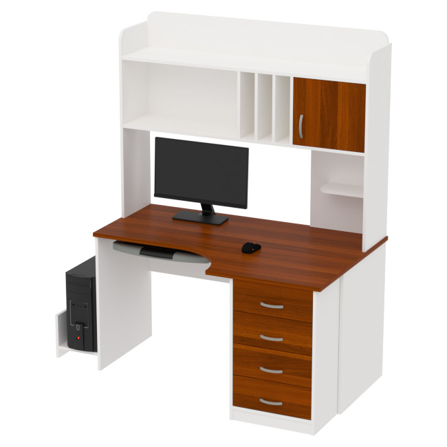 Компьютерный стол КП-СКЭ-8 Левый цвет Белый+Орех 140/90/182 см