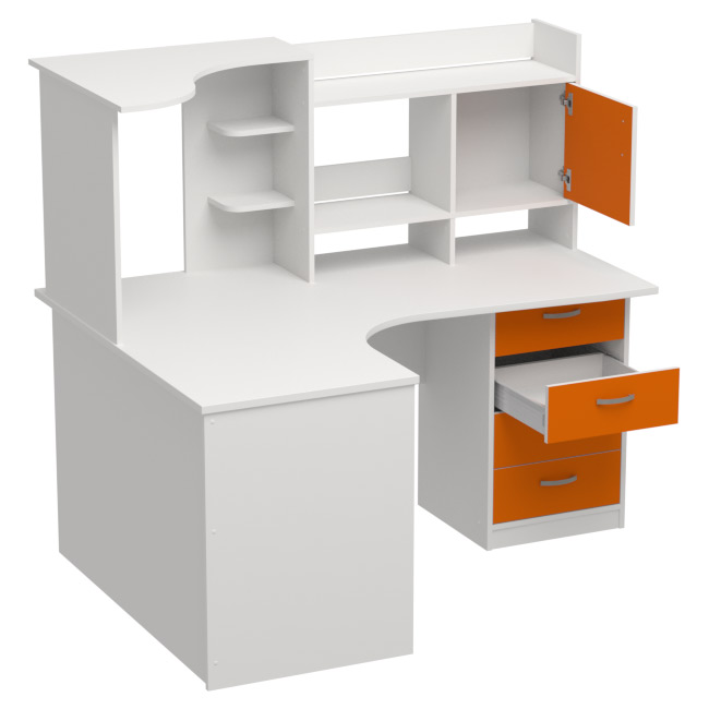 Компьютерный стол СКЭ-5 правый цвет Белый+Оранж 158/120/141 см