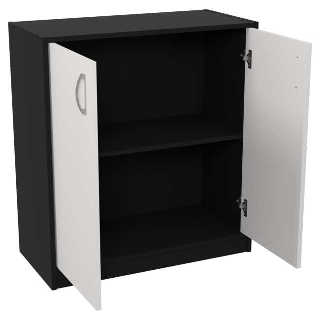 Шкаф для офиса СБ-37+ДВ-45 цвет Черный + Белый 77/37/85 см