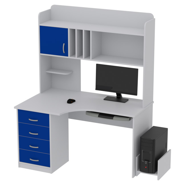Компьютерный стол КП-СКЭ-8 Правый цвет Серый+Синий 140/90/182 см