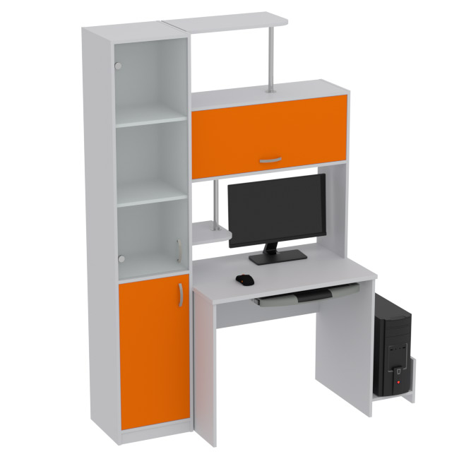 Компьютерный стол КП-СК-13 матовый цвет Серый+Оранж 130/60/202 см