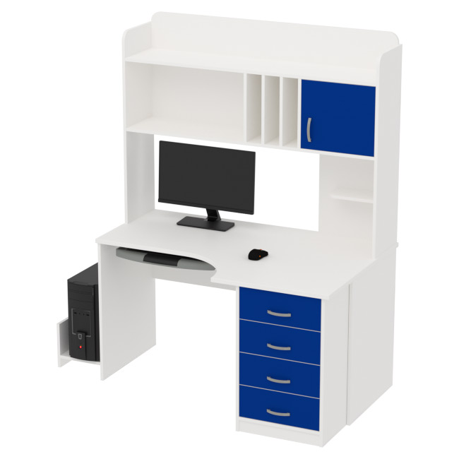 Компьютерный стол КП-СКЭ-8 Левый цвет Белый+Синий 140/90/182 см